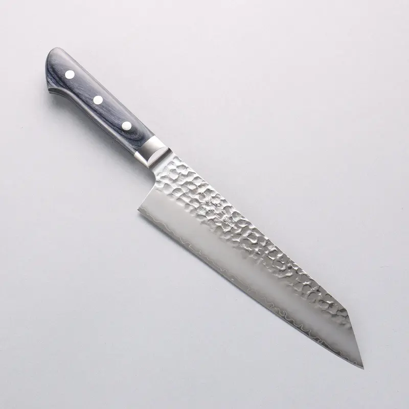 Seisuke Aotsuchi Aus10 Hammered Kiritsuke Santoku – 195Mm With Navy Blue Pakka Wood Handle & Sheath 1