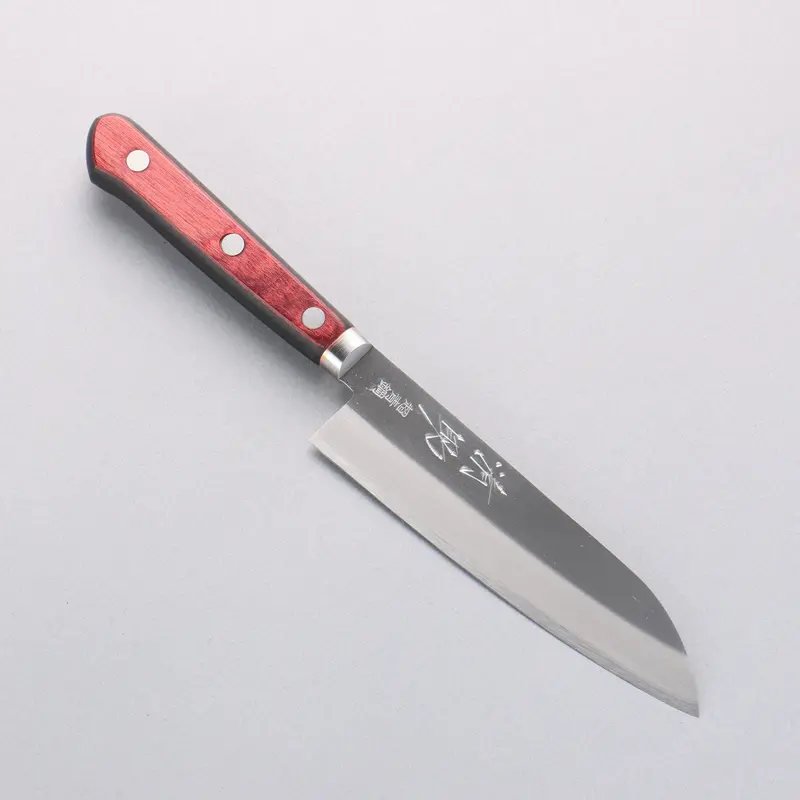 Seisuke Blue Super Steel Small Santoku – 140Mm Migaki-Finished Blade, Red-And-Black Pakka Wood Handle 1