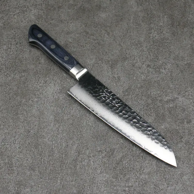 Seisuke Seiun Vg10 Damascus Santoku – 180Mm, 33-Layer Forged Blade With Navy Blue Pakka Wood Handle 1