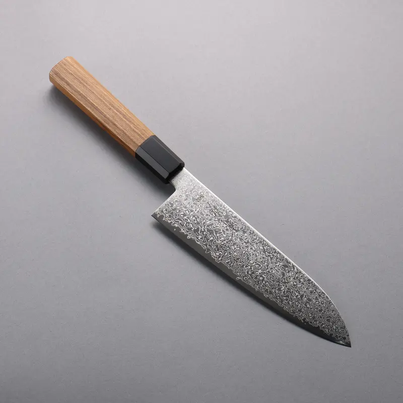 Seisuke Sg2 Damascus Santoku – 180Mm Teak Handle With Black Water Buffalo Horn Ferrule 1