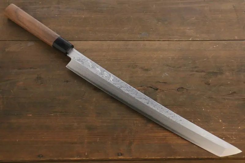 Shigeki Tanaka 330Mm Blue Steel #2 Damascus Sakimaru Takohiki Slicing Knife With Walnut Handle 1