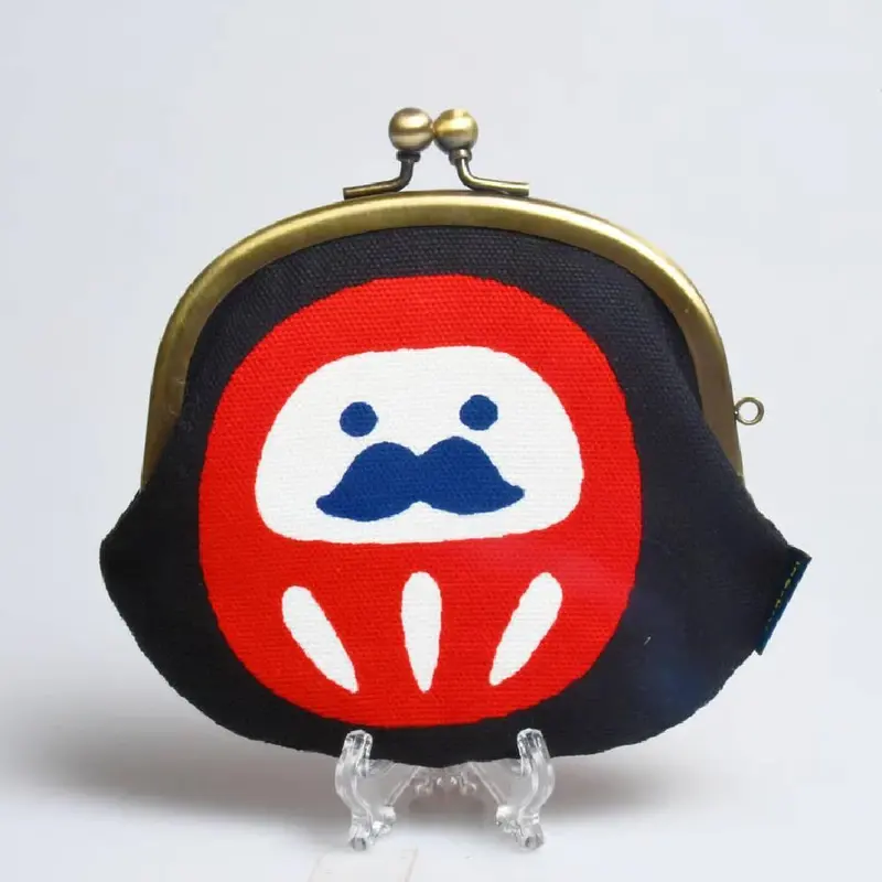 Shirakawa Daruma Cotton Pouch – Black, Compact Daruma-Themed Mini Bag 1