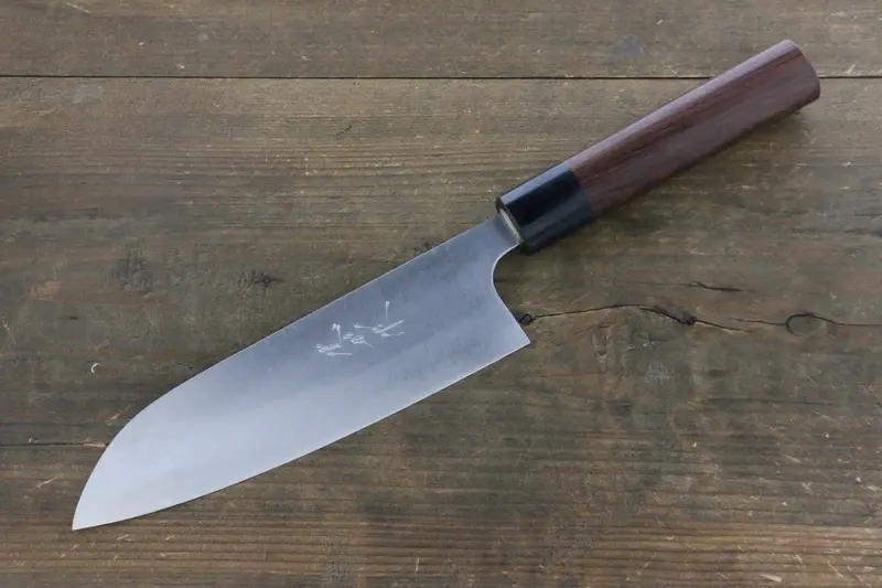 Shungo Ogata Santoku Knife – 165Mm White Steel #2 Damascus, Shitan Handle 1