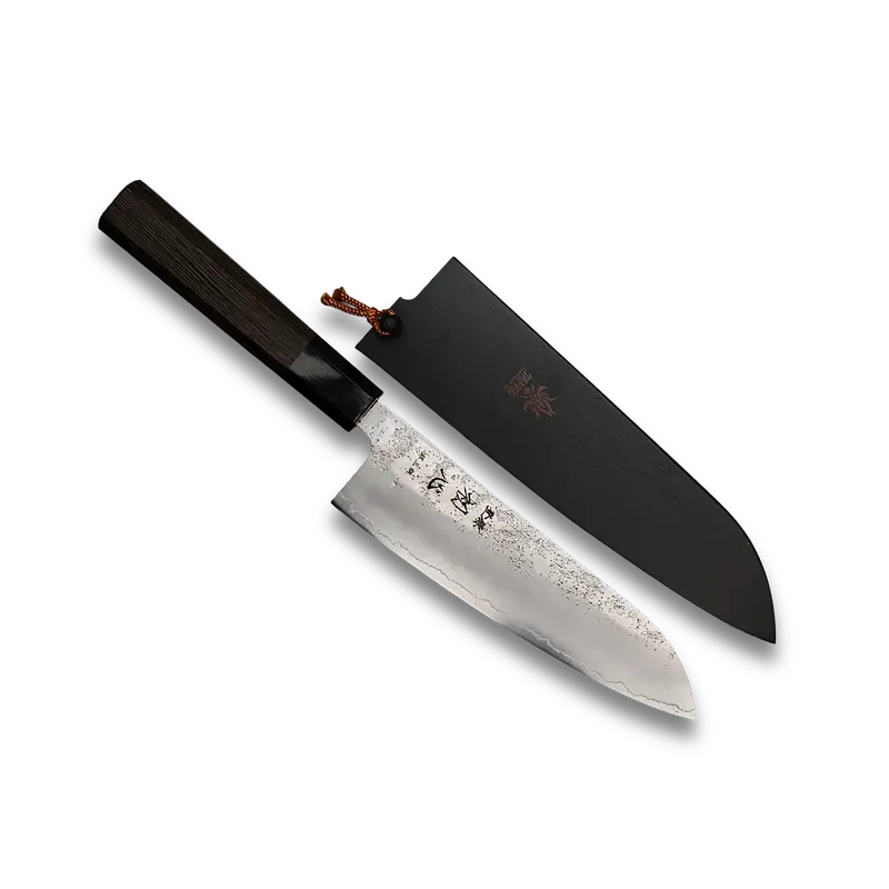 Silver 3 Nashiji Santoku – 170 Mm Japanese Knife With Wenge Handle & Traditional Saya 1