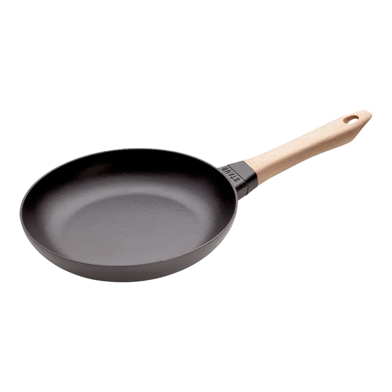 Staub 24 Cm Black Cast Iron Frying Pan With Ergonomic Wooden Handle 1