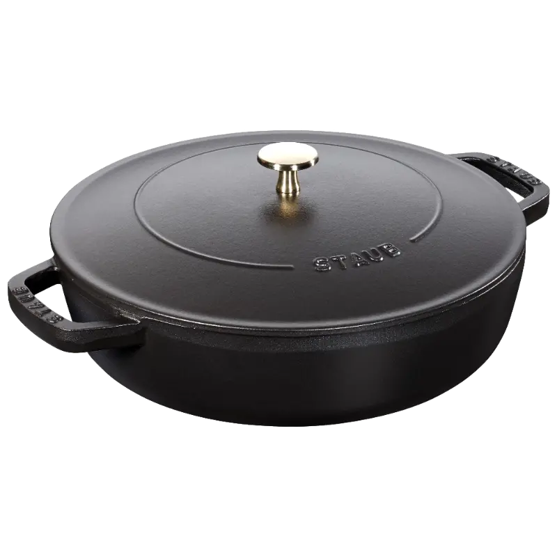 Staub Black Cast Iron Round Braiser With Chistera Design 1