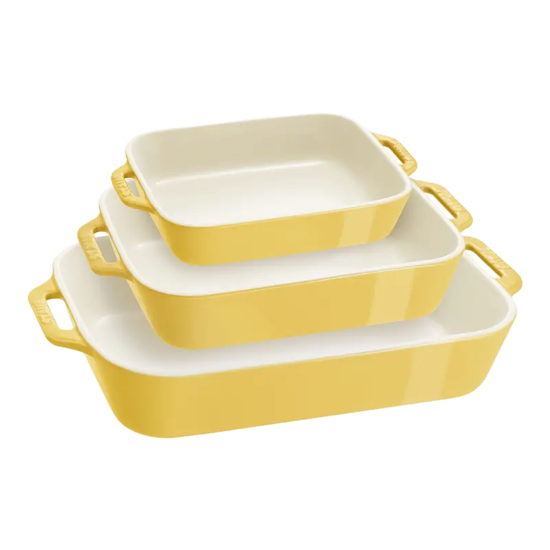 Staub Ceramique 3-Piece Rectangular Stoneware Baking Dish Set – Citron Yellow 1