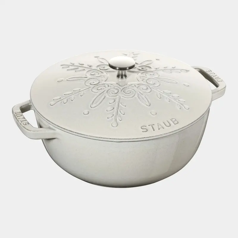 Staub La Cocotte 3.6L Round French Oven – Snowflake White Enamel 1