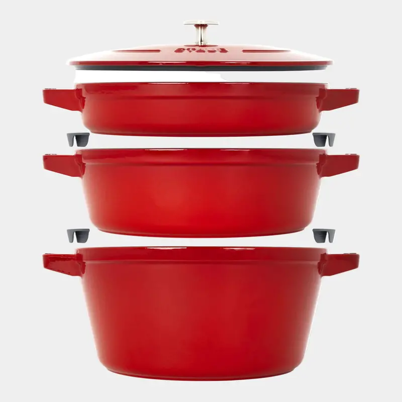 Staub Stackable 4-Piece Cast Iron Cookware Set – Large Cherry Collection 1