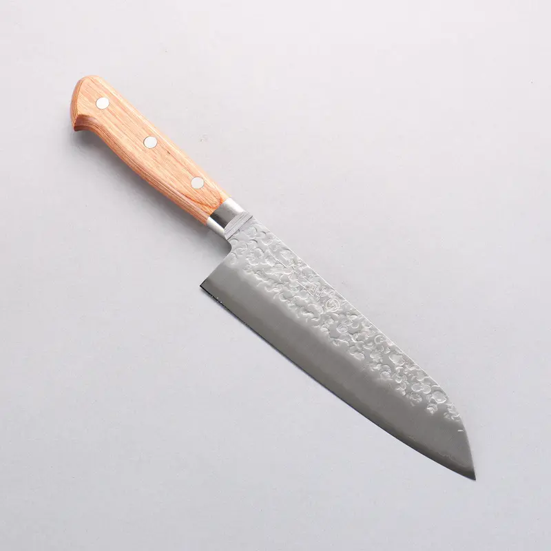 Takamura Chromax Hammered Santoku – 170Mm With Brown Pakka Wood Handle 1