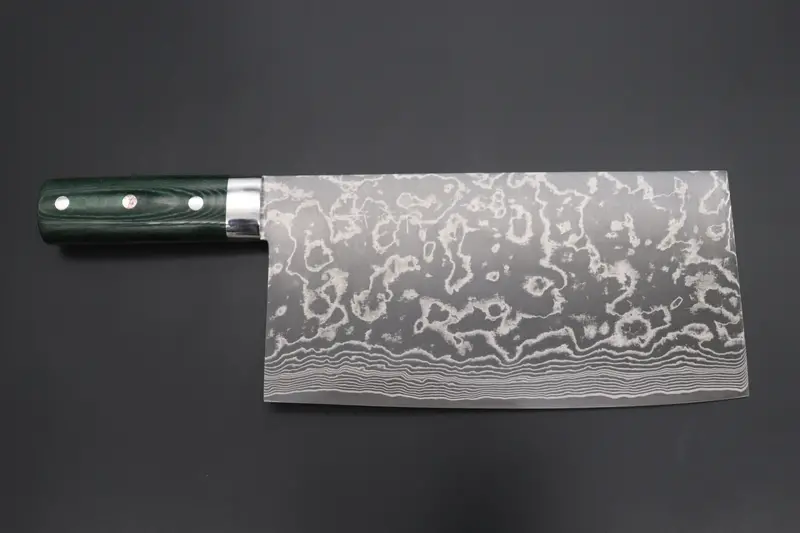 Takeshi Saji Chinese Cleaver – R-2 Damascus Blade With Green Linen Micarta Handle (Scr2-Gm) 1