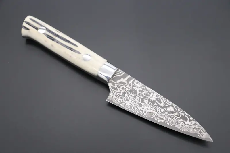 Takeshi Saji R-2 Black Damascus Paring Knife – 90Mm, Stag Bone Handle 1