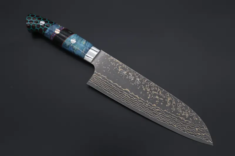 Takeshi Saji Summit Limited Edition Smt-1147 Vg-10W Golden-Rainbow Damascus Santoku Knife – 180Mm (7") 1
