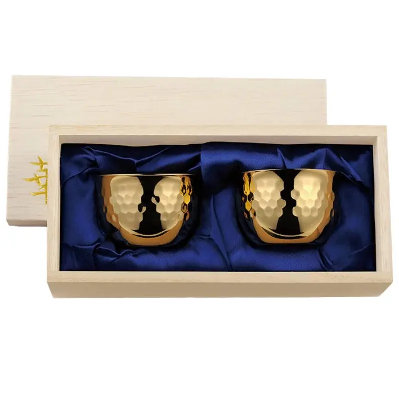 Tanabe 24K Gold-Plated Hammered Copper Sake Cups – Artisan Pair, 90Ml 1