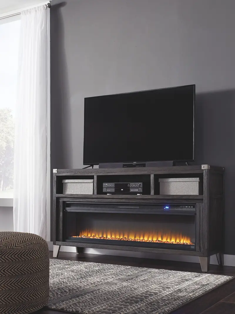 Todoe Gray 65-Inch Tv Stand With Wide Electric Fireplace Insert 1