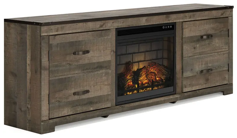 Trinell Brown 72-Inch Tv Stand With Built-In Faux Firebrick Fireplace 1