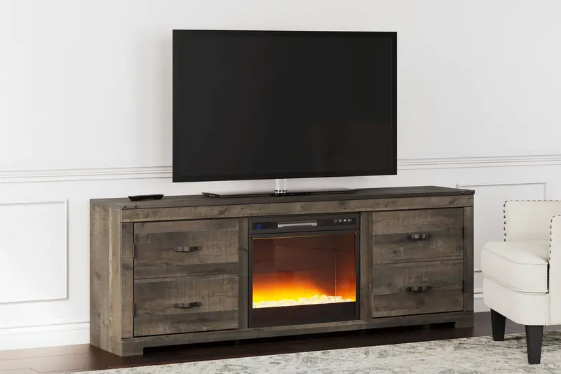 Trinell Brown 72-Inch Tv Stand With Built-In Fireplace Insert And Glass/Stone Facade 1