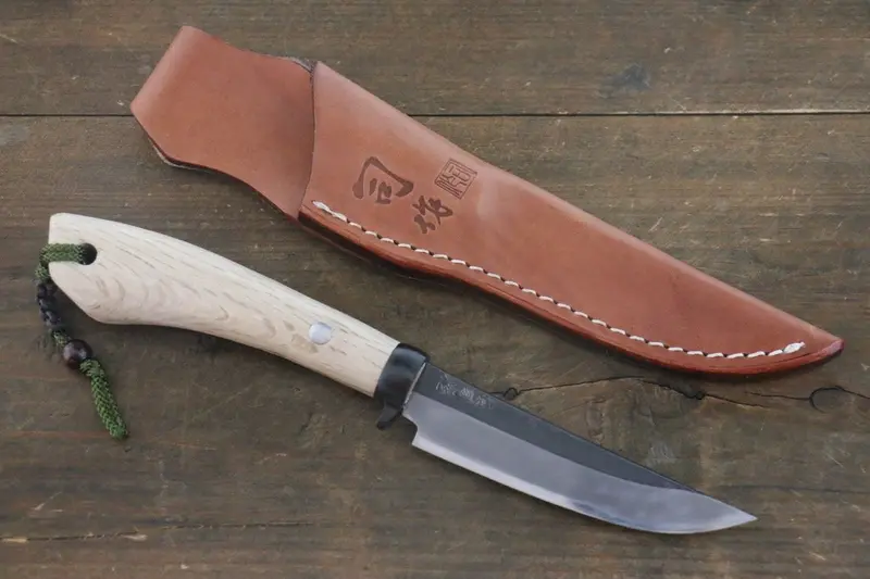 Tsukasa Hinoura 105Mm Blue Steel Kurouchi Hunter Knife With Oak Handle 1