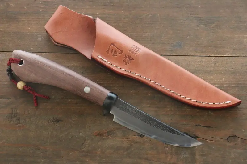 Tsukasa Hinoura 105Mm White Steel Kurouchi Hunter Knife With Rosewood Handle 1