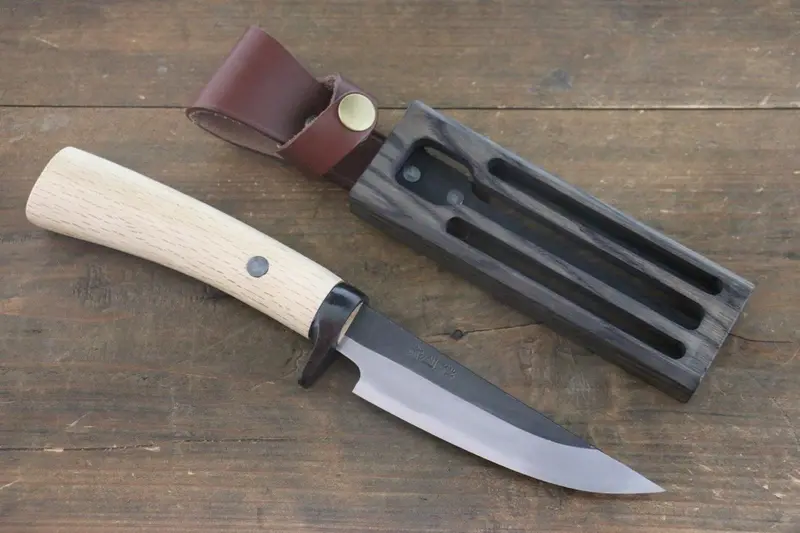 Tsukasa Hinoura White Steel Kurouchi Hunter Knife – 130Mm, Oak Handle, Rustic Forged Finish 1
