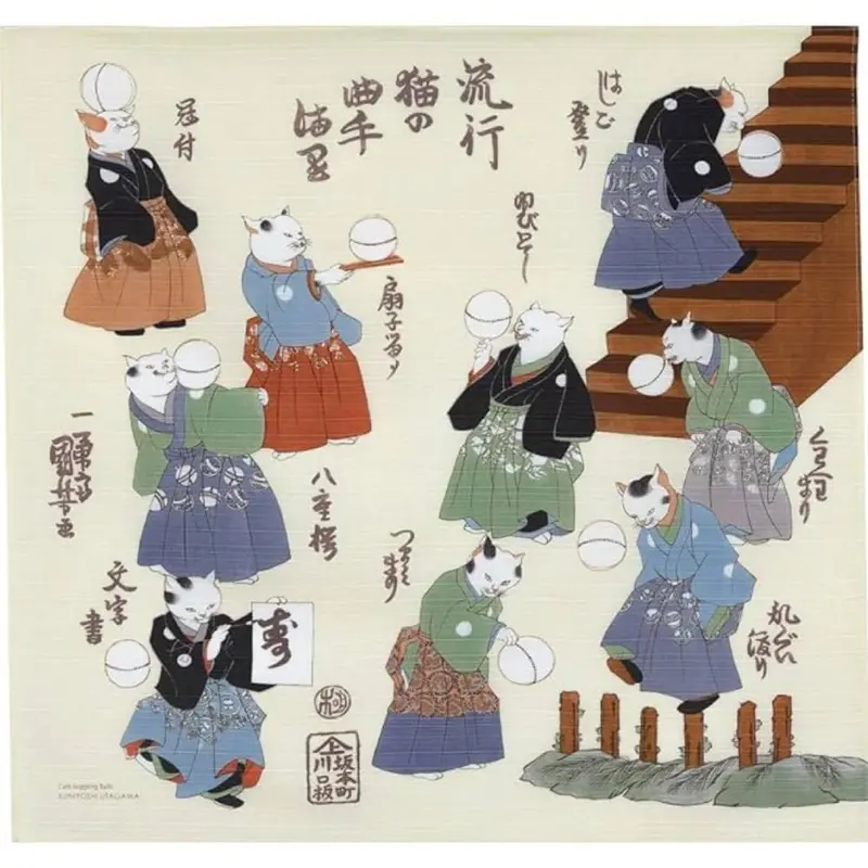 Ukiyo-E Cat Furoshiki – Artistic Japanese Wrapping Cloth (48 Cm Square) 1