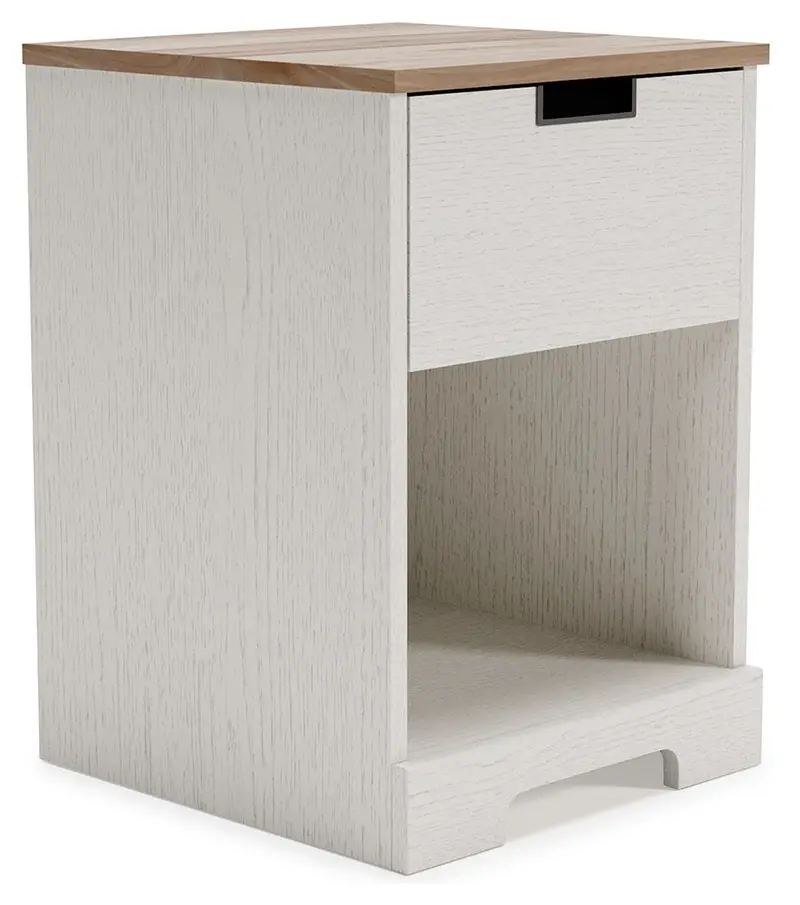 Vaibryn White Brown Beige One-Drawer Nightstand 1