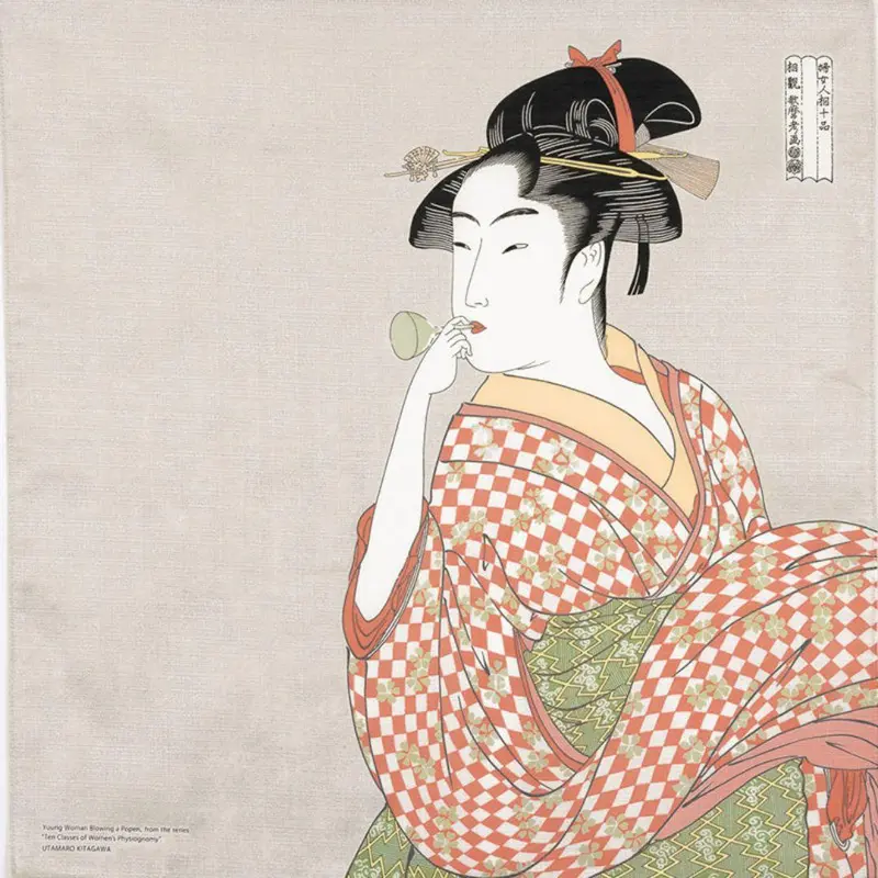 Woman Blowing Glass Pipe Furoshiki – 70×70 Cm Authentic Ukiyo-E Art Wrapping Cloth 1