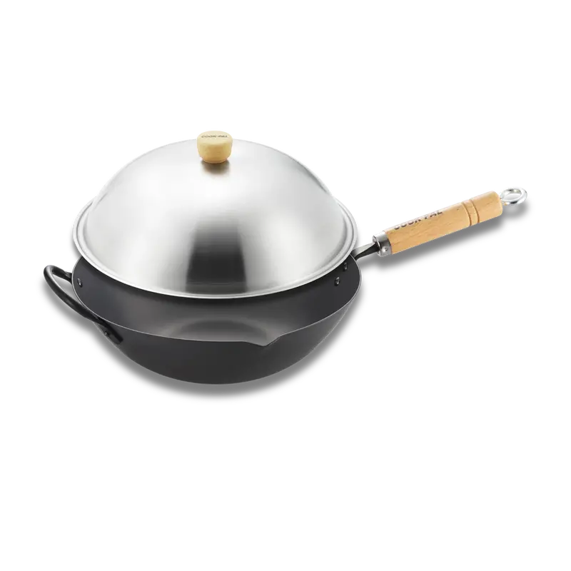 Yoshikawa Cook-Pal Ren 30 Cm Carbon Steel Wok With Stainless Steel Lid 1