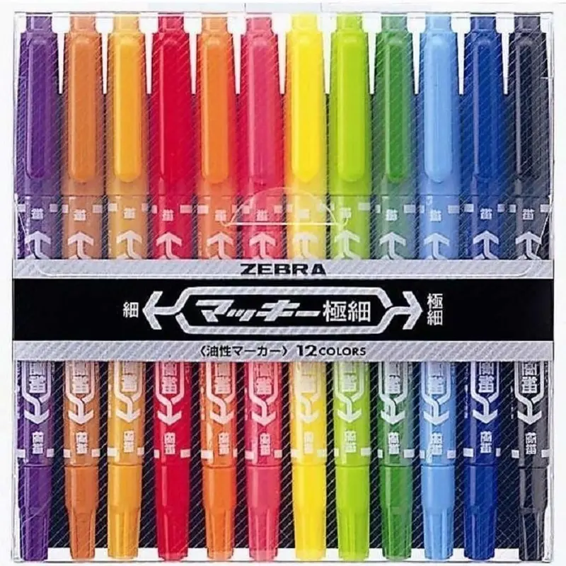 Zebra Mckee Ultra-Fine Dual-Tip Oil-Based Markers – 12-Color Artist Set 1
