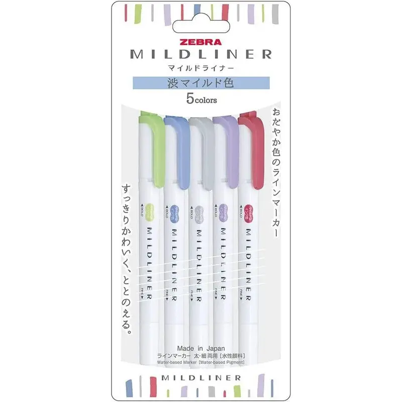 Zebra Mildliner Elegant Highlighter Set – Soft-Tip Dual-Color Markers, Wkt7-5C-Nc-N 1